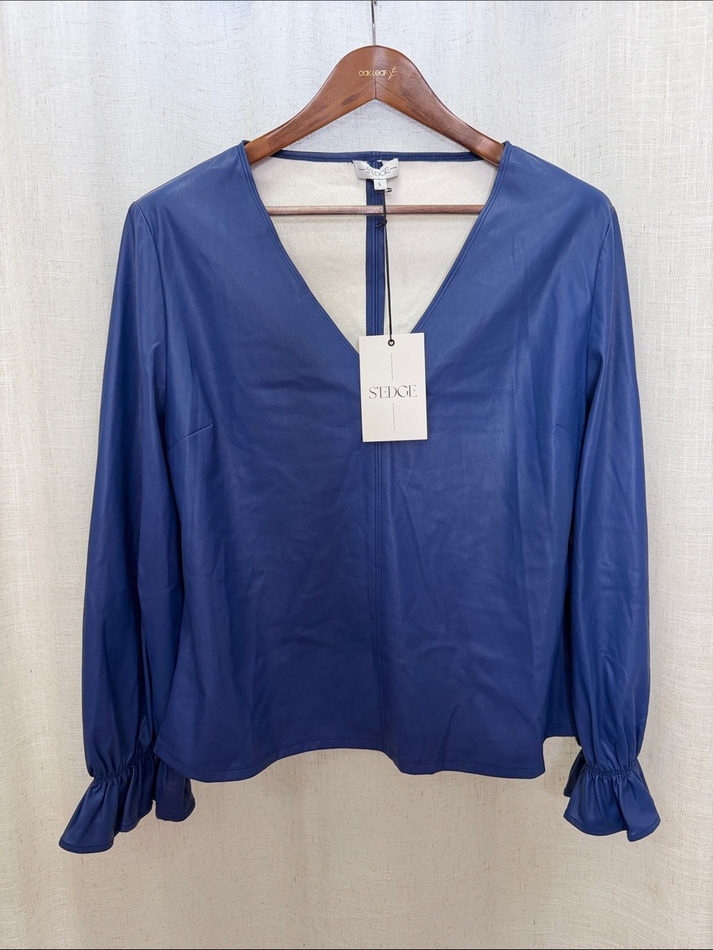 S’edge Long Sleeve Faux Leather V-Neck Top Size Large Brand New W/Tags